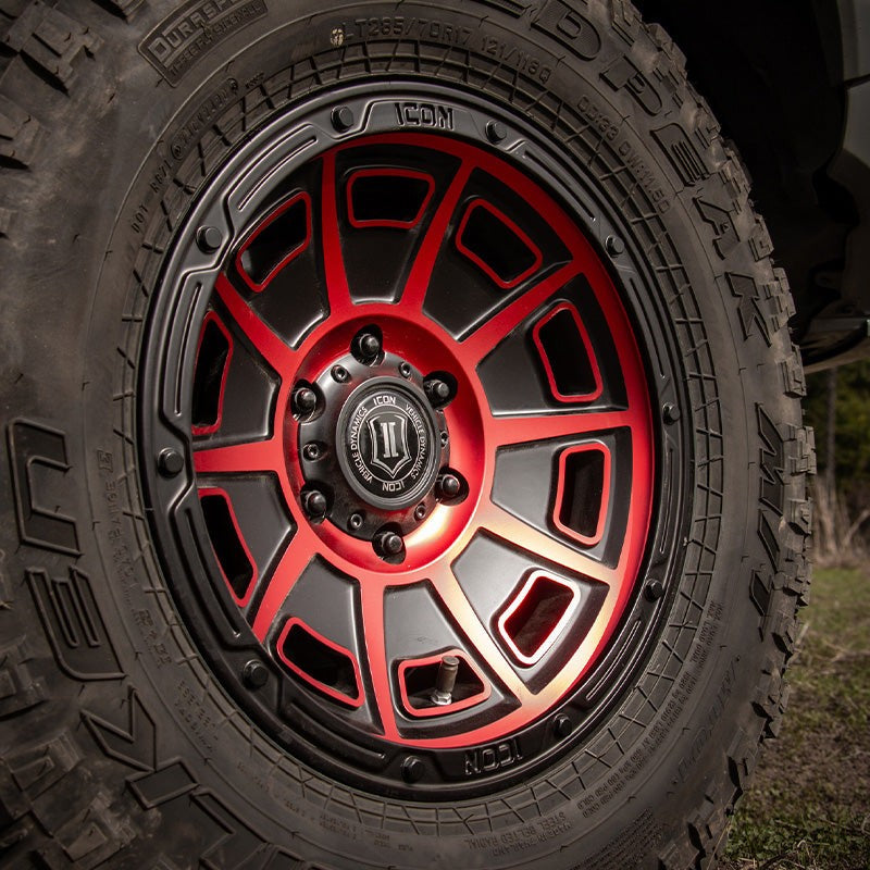ICON Alloys Victory 17x8.5 5x4.5 0mm Satin Black with Red Tint Wheel — image 5