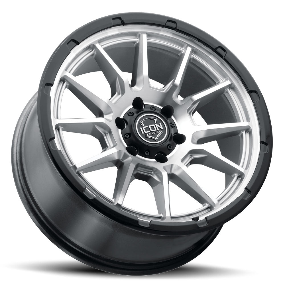 ICON Alloys Cajon 20x9 5x150 +16mm Silver Machined Gloss Black Lip Wheel — image 3