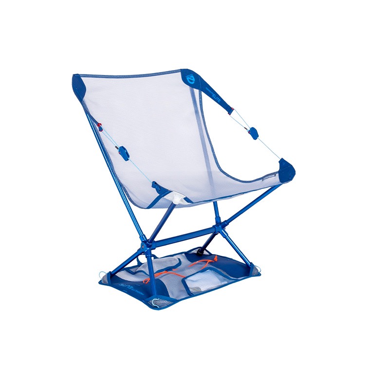 The NEMO Equipment Moonlite™ Elite Reclining Backpacking Chair is a lightweight, blue mesh-seat camp chair that combines comfort, portability, and a sturdy metal frame—perfect for outdoor adventures.