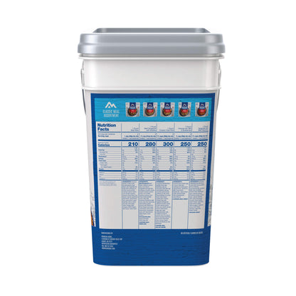 Side view of the Mountain House Classic Meal Assortment Bucket with the nutritional and ingredient information