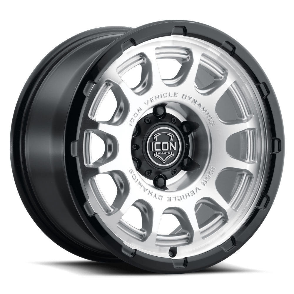 ICON Alloys Rancho 17x8.5 6x5.5 0mm Silver Machined Gloss Black Lip Wheel — image 1