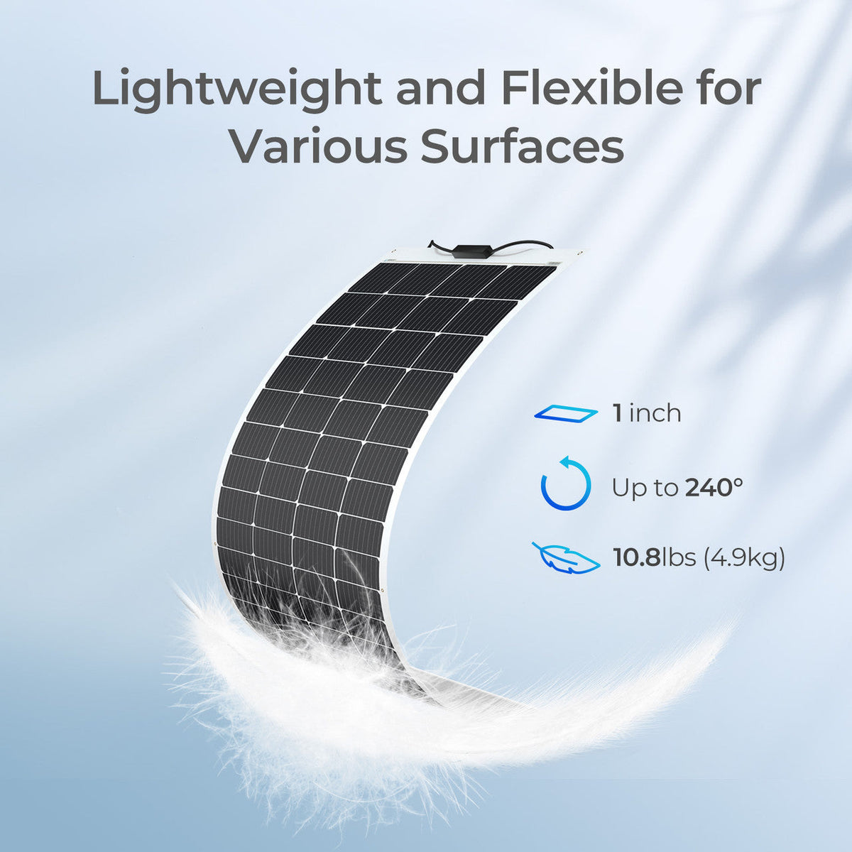 Bendable 200w solar panel with 240 degree flexibility for curved surfaces