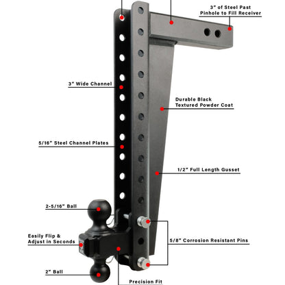 BulletProof Hitches 2.5" Heavy Duty 20" Drop Rise Adjustable Ball Mount Hitch — image 2