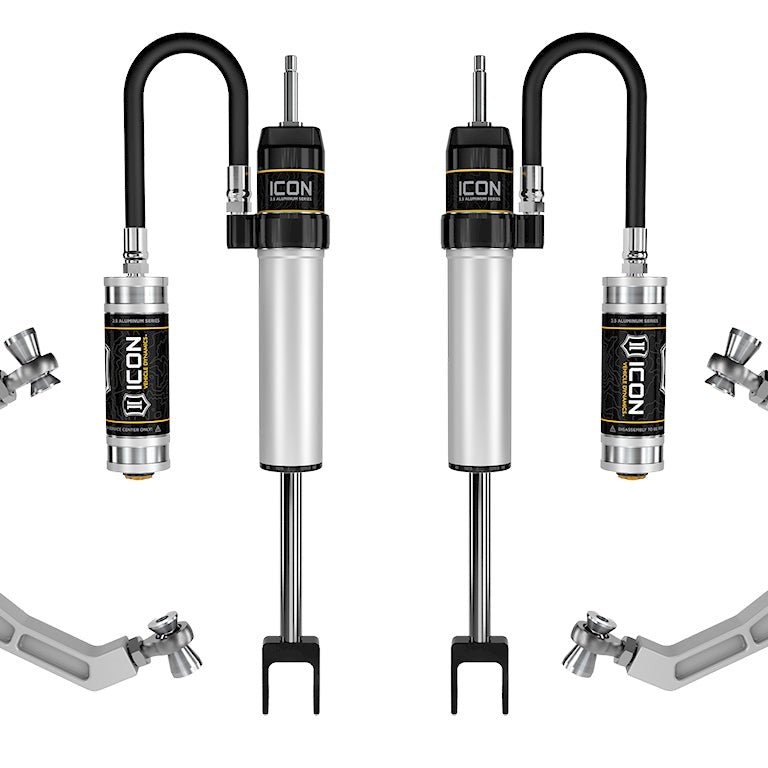ICON 2020-2026 GM 2500/3500 HD 0-2" Lift V.S. 2.5 Aluminum Series Remote Reservoir Billet Shock System — image 1