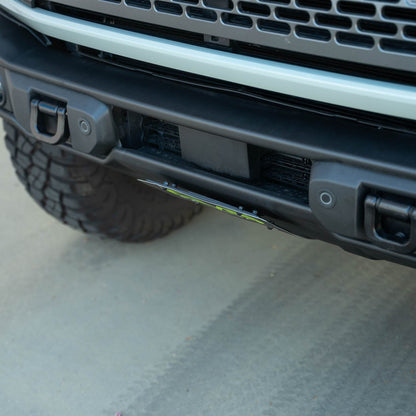 Low Profile of the Capable Bumper Slanted Front License Plate Mount for the 2021-2023 Ford Bronco