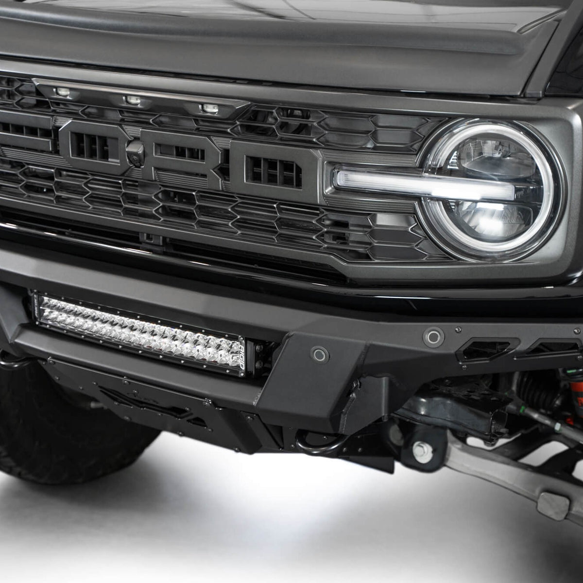 Phantom Front Bumper for the 2022-2023 Ford Bronco Raptor, with parking sensors retained