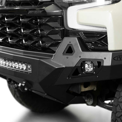 Rigid Industries pod light installed with 2022-2026 Chevy Silverado 1500 ZR2 Stealth Fighter Front Bumper