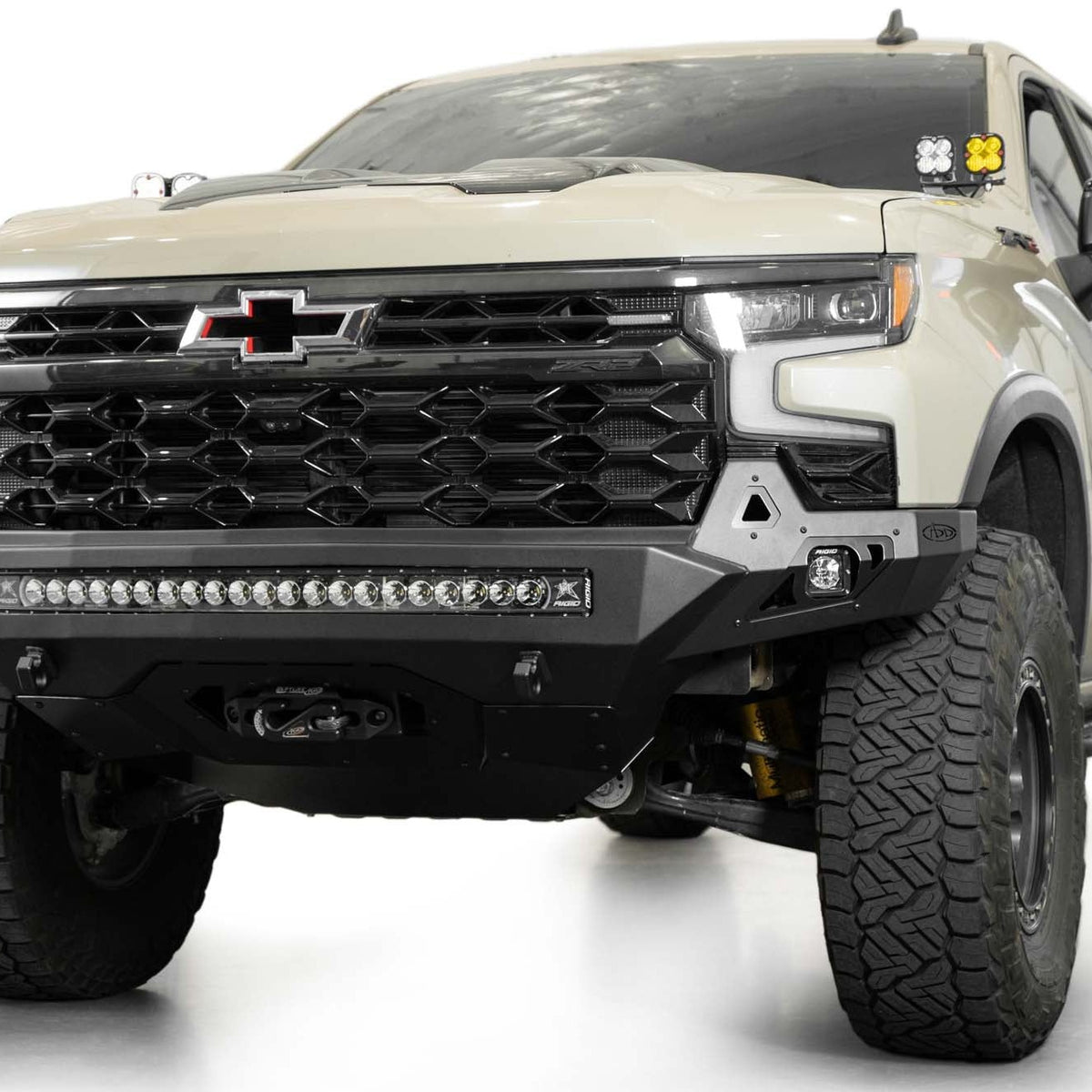 Winch-ready 2022-2026 Chevy Silverado 1500 ZR2 Stealth Fighter Front Bumper installed