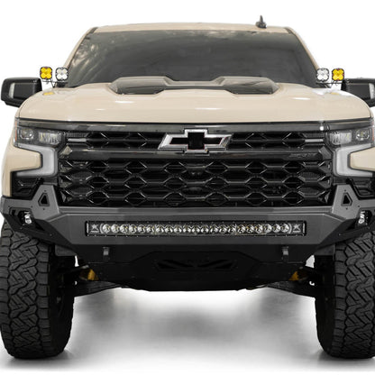 Front view of installed 2022-2026 Chevy Silverado 1500 ZR2 Stealth Fighter Front Bumper