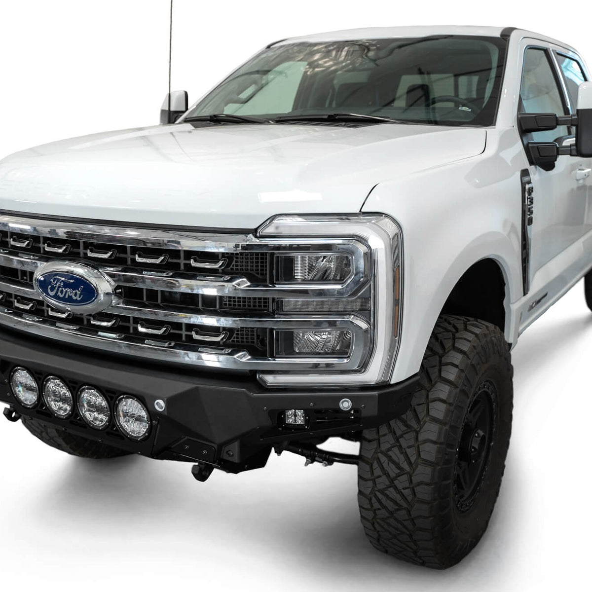 Side Profile of 2023 Ford Super Duty Bomber Front Bumper with Rigid Industries Lights