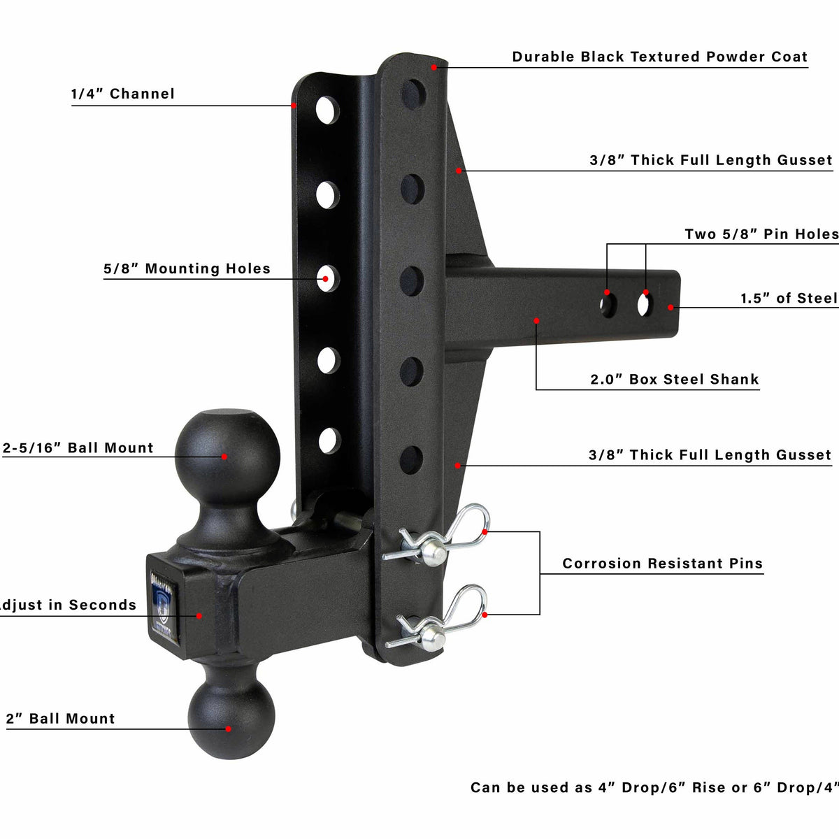 BulletProof Hitches Medium Duty 2-Inch Receiver 4 and 6 Inch Offset Adjustable Hitch — image 3