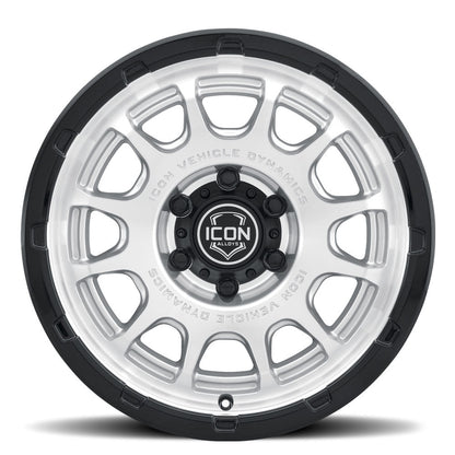 ICON Alloys Rancho 17x8.5 5x150 +25mm Silver Machined Gloss Black Lip Wheel — image 2