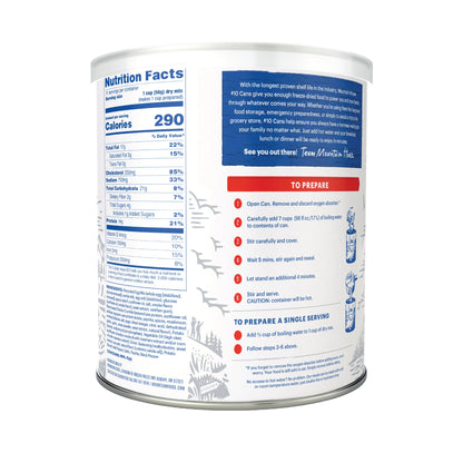 Back of Chorizo Breakfast Scramble #10 Can that shows the nutrition label and ingredients on a white background
