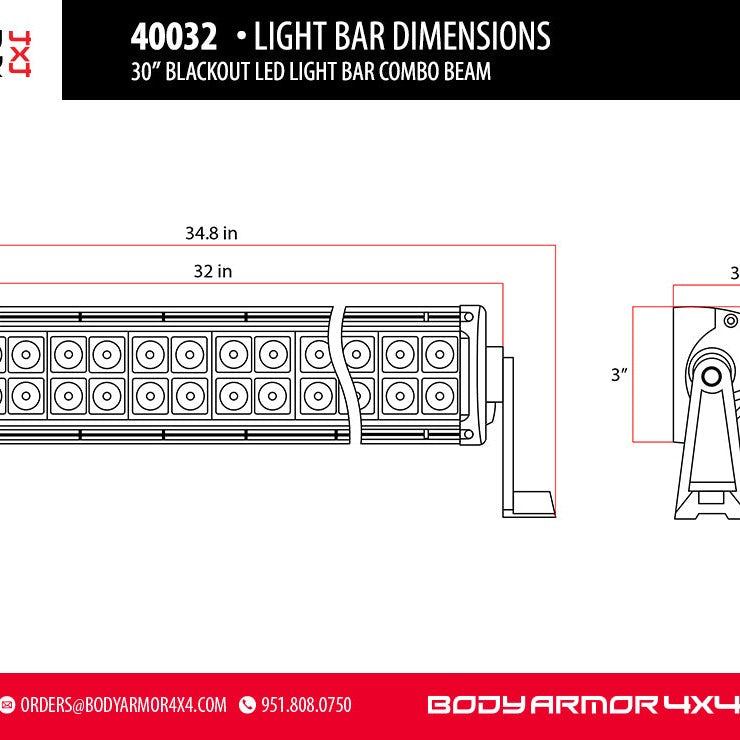 Body Armor 4x4 Blackout 30 Inch LED Light Bar Combo Beam — image 5