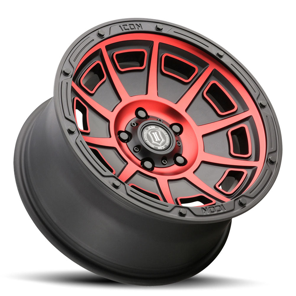 ICON Alloys Victory 17x8.5 5x4.5 0mm Satin Black with Red Tint Wheel — image 4