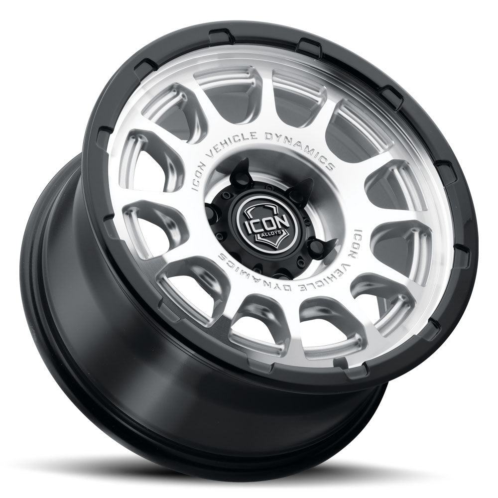 ICON Alloys Rancho 17x8.5 6x5.5 0mm Silver Machined Gloss Black Lip Wheel — image 3