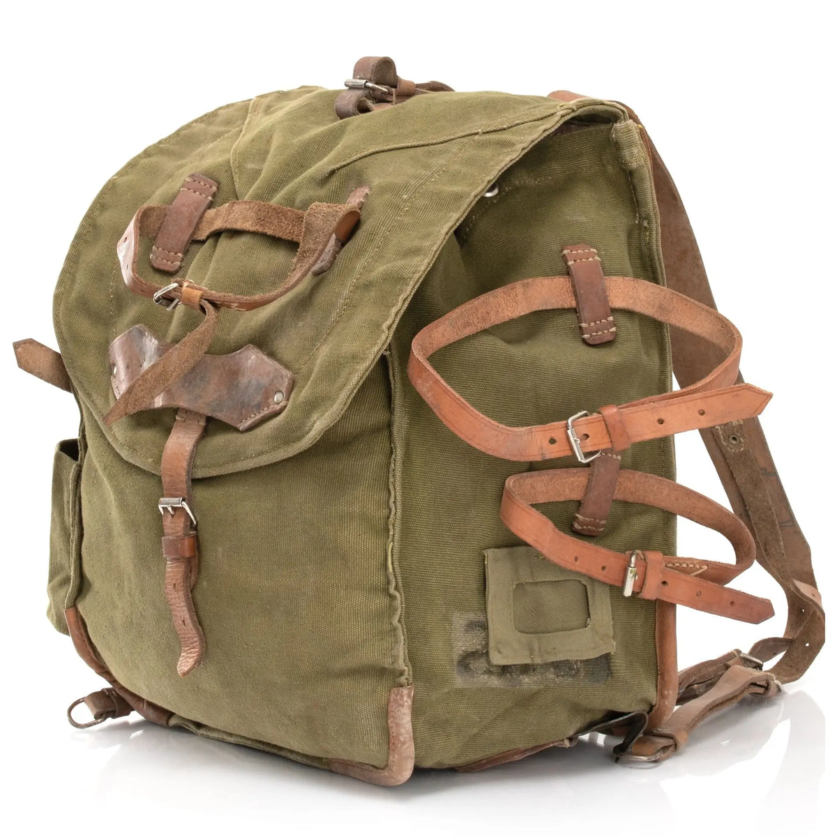 Romanian Army Canvas Backpack w/ Leather Straps | Issued