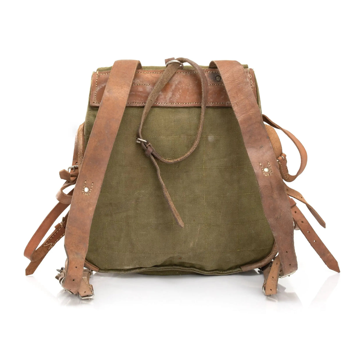 Romanian Army Canvas Backpack w/ Leather Straps | Issued