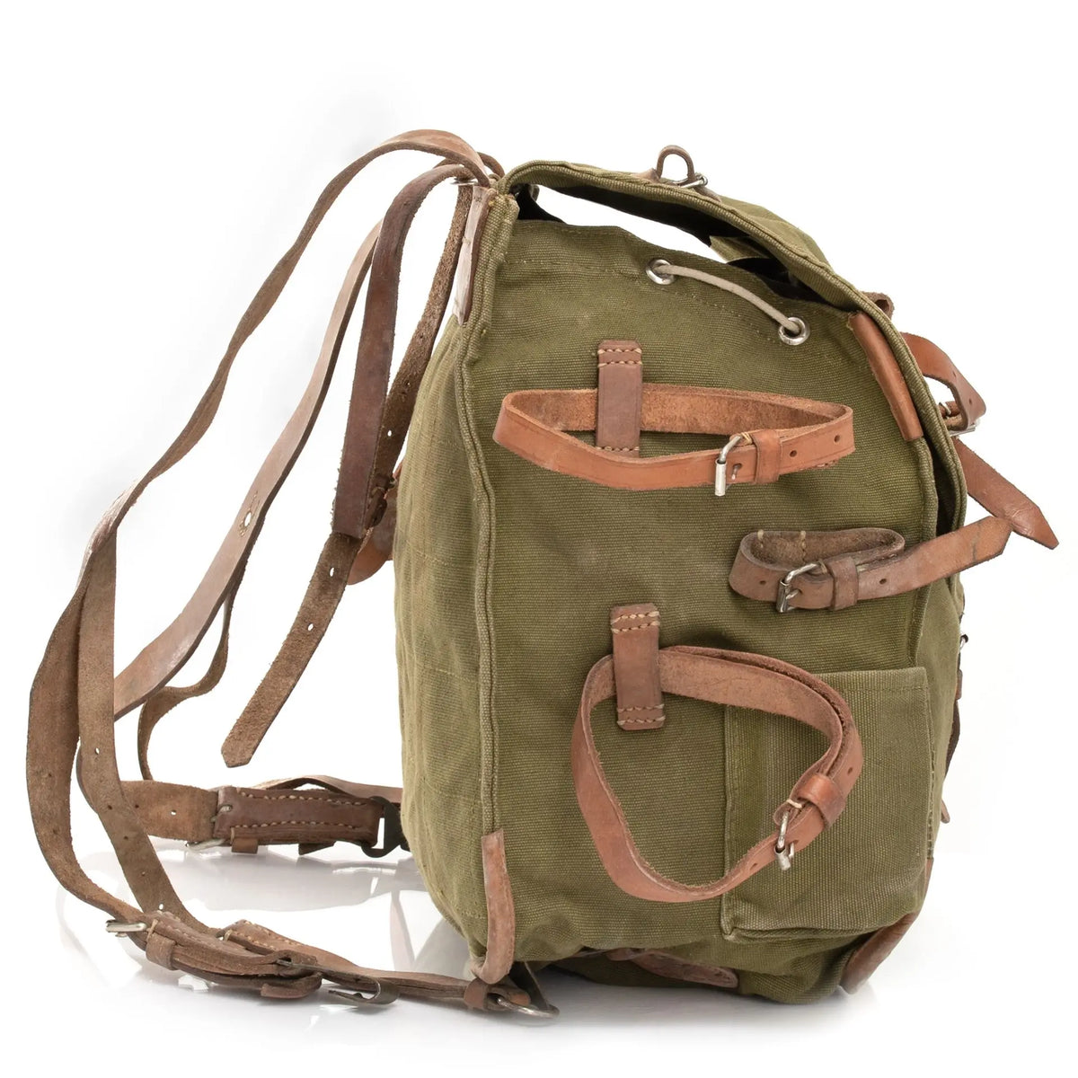 Romanian Army Canvas Backpack w/ Leather Straps | Issued