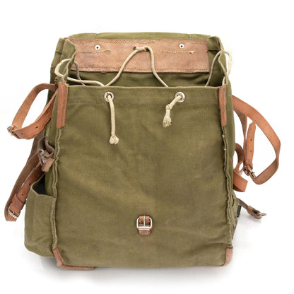 Romanian Army Canvas Backpack w/ Leather Straps | Issued