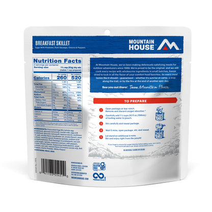 Back view of Mountain House Breakfast Skillet pouch.