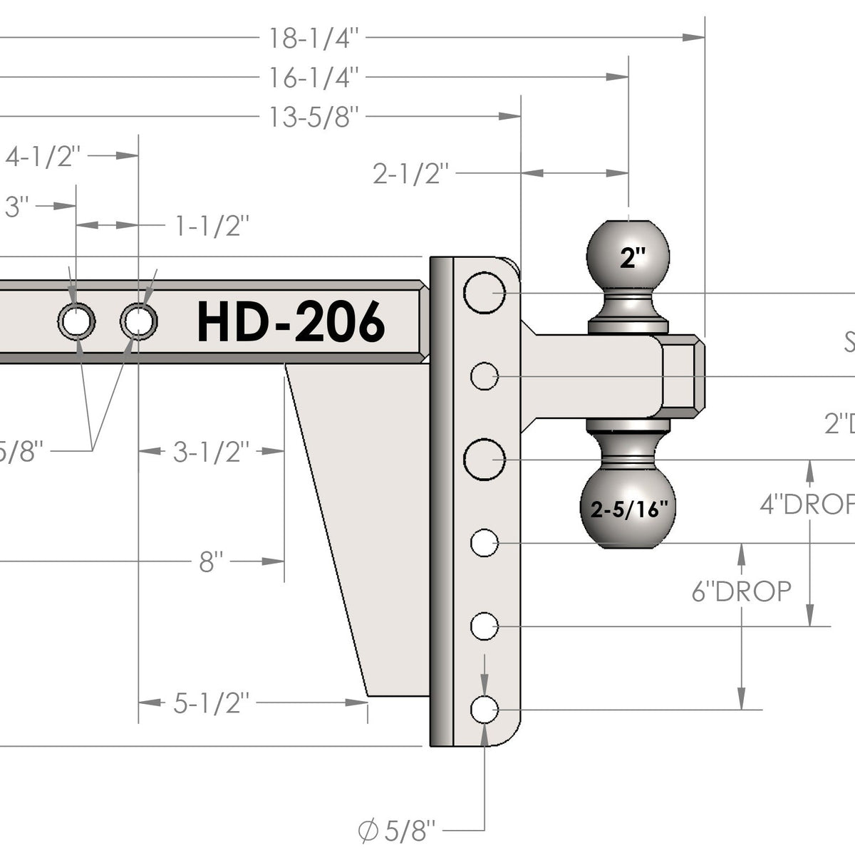 BulletProof Hitches Heavy Duty 2.0" Shank 6" Drop/Rise Adjustable Tow Hitch — image 6