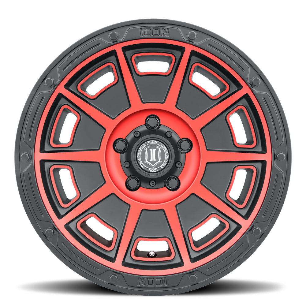 ICON Alloys Victory 17x8.5 5x4.5 0mm Satin Black with Red Tint Wheel — image 2