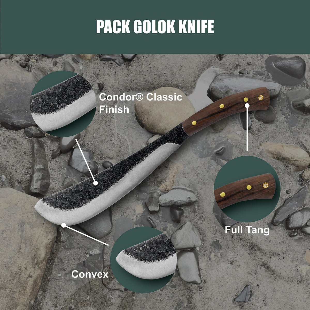 Condor Pack Golok 11 Inch Survival Knife with Leather Sheath