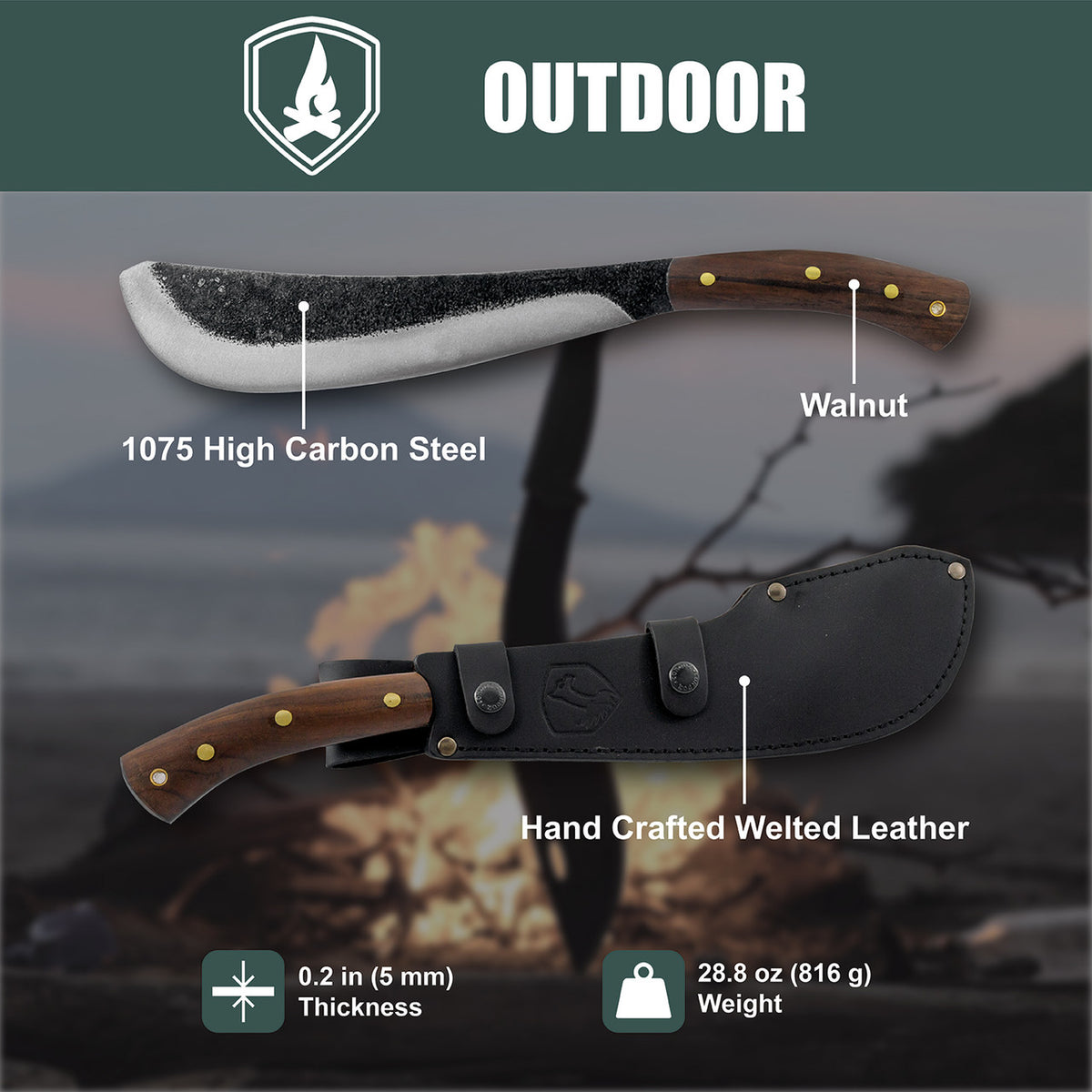 Condor Pack Golok 11 Inch Survival Knife with Leather Sheath