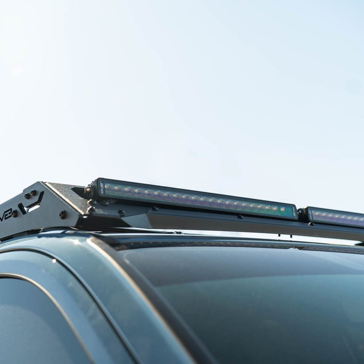Two 20" light bars on the 6th Gen Toyota 4Runner Roof Rack Light Cutout