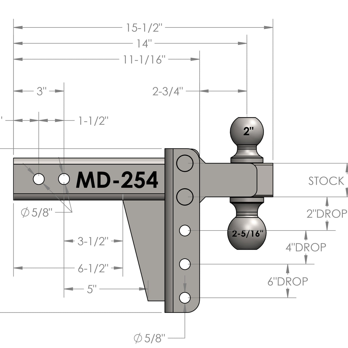 BulletProof Hitches Medium Duty 2.5" Receiver 4" Drop/Rise Adjustable Tow Hitch — image 5