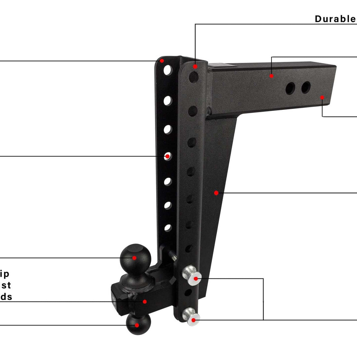 BulletProof Hitches 3.0" Heavy Duty 14" Drop/Rise Adjustable Ball Mount Hitch — image 4