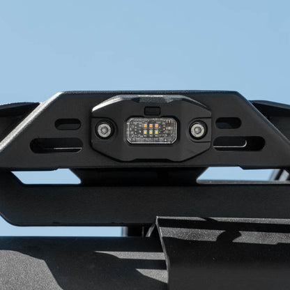 Elite White/Amber Push Button Dome Light mounted to roof rack for exterior lighting