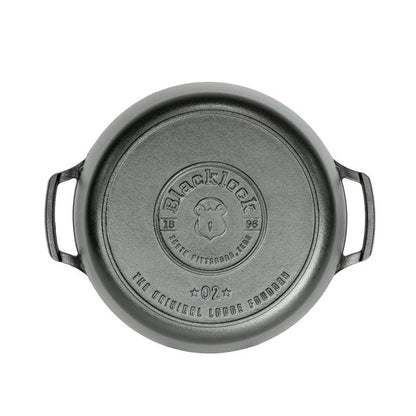Bottom of dutch oven featuring Blacklock logo.