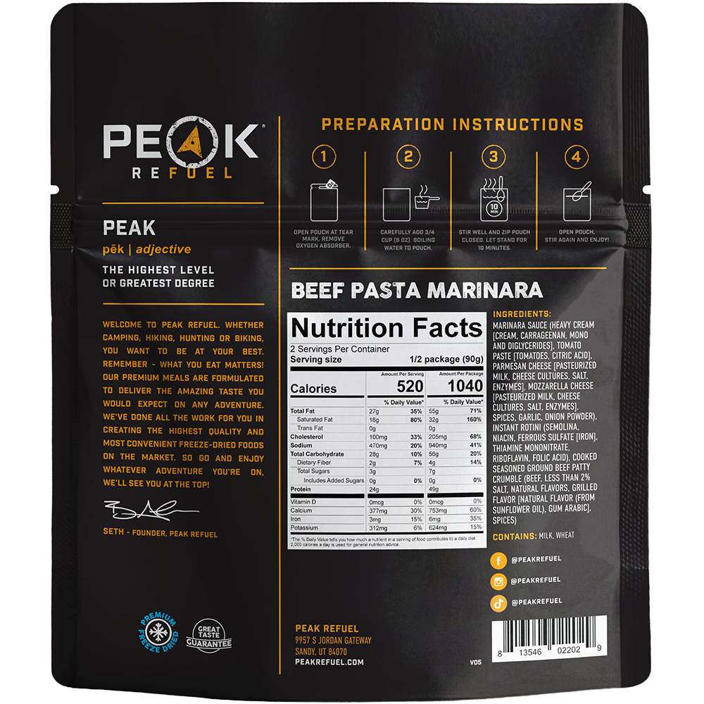 Peak Refuel Beef Pasta Marinara Freeze-Dried Meal — image 2