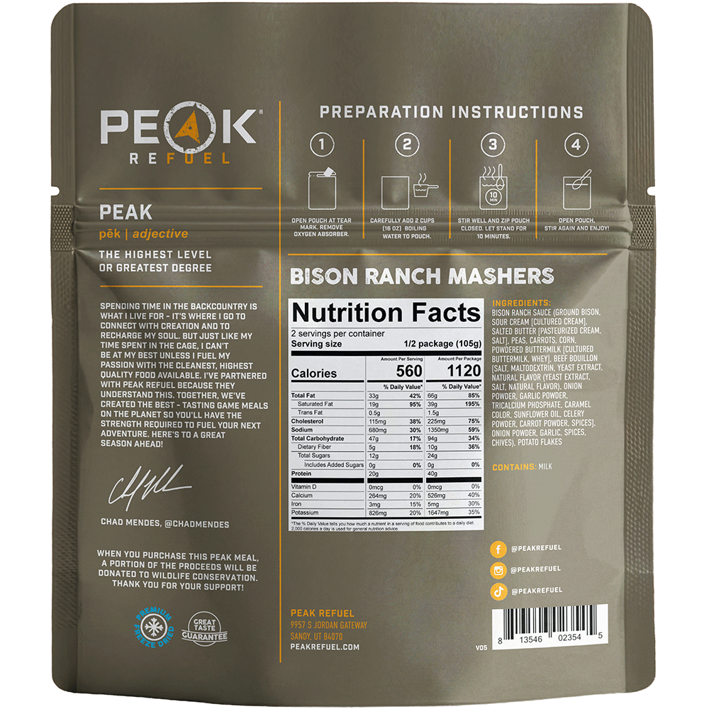 Peak Refuel Bison Ranch Mashers Freeze-Dried Meal — image 2