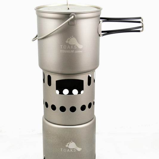 TOAKS Titanium 1100ml Pot with Bail Handle and Wood Stove Combo Set — image 1