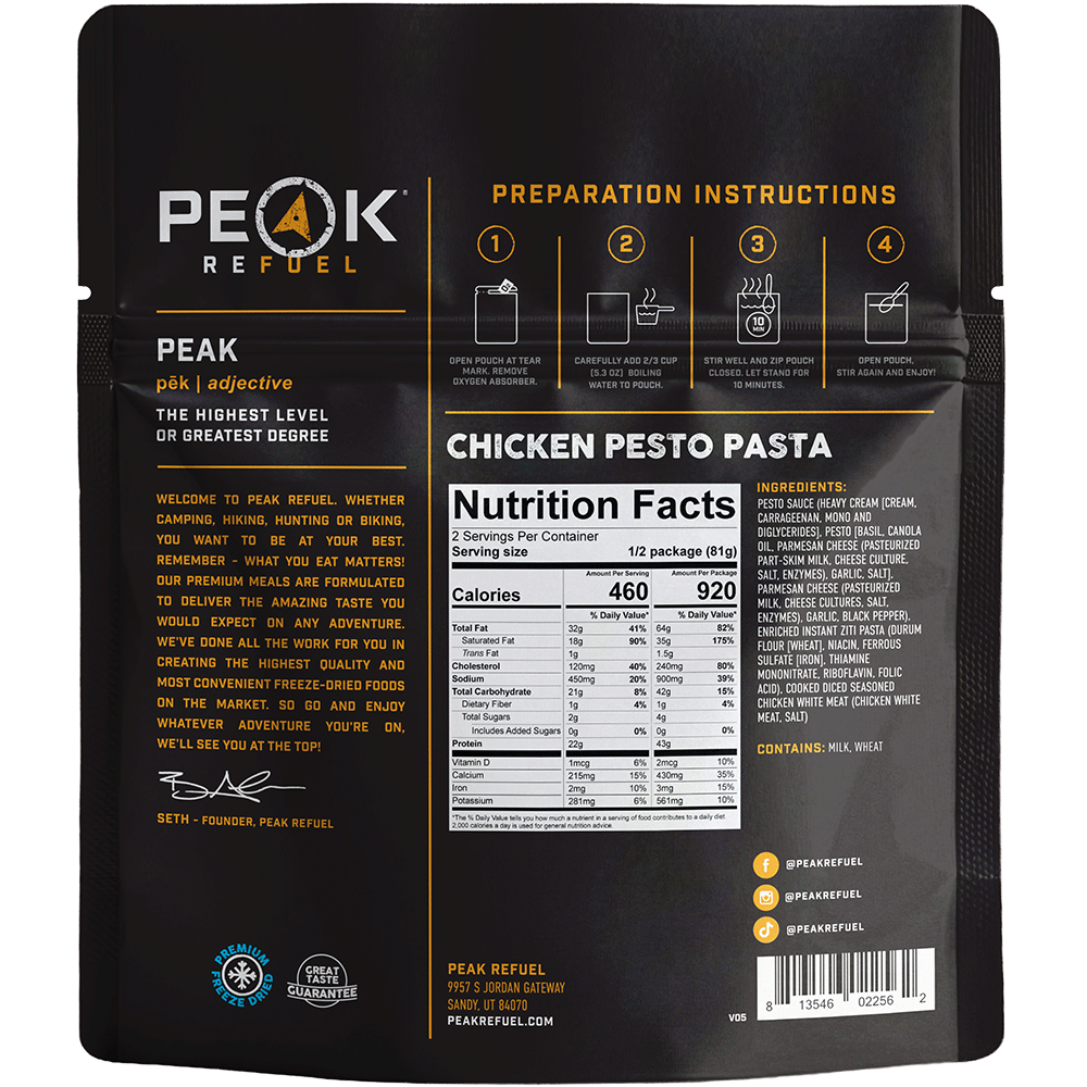 Peak Refuel Chicken Pesto Pasta Freeze-Dried Meal — image 2