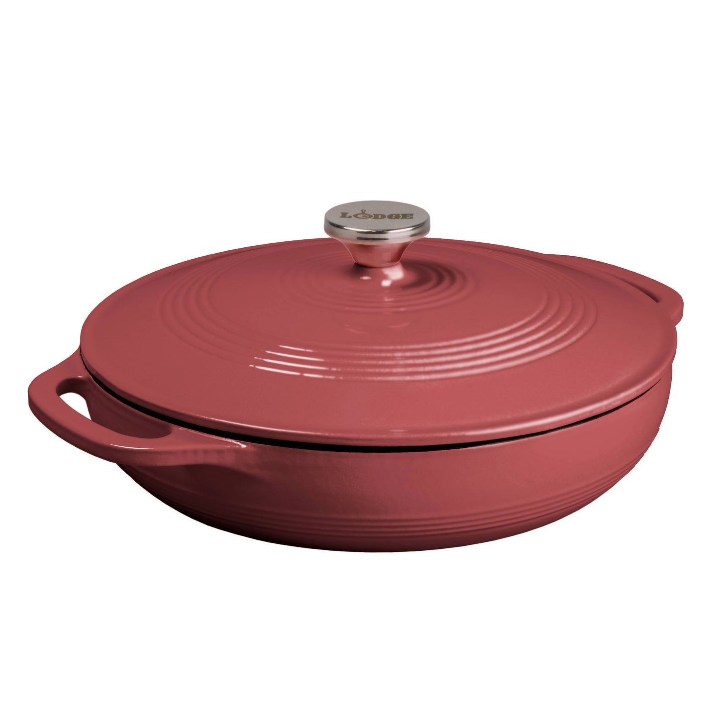 Cranberry enameled braiser.
