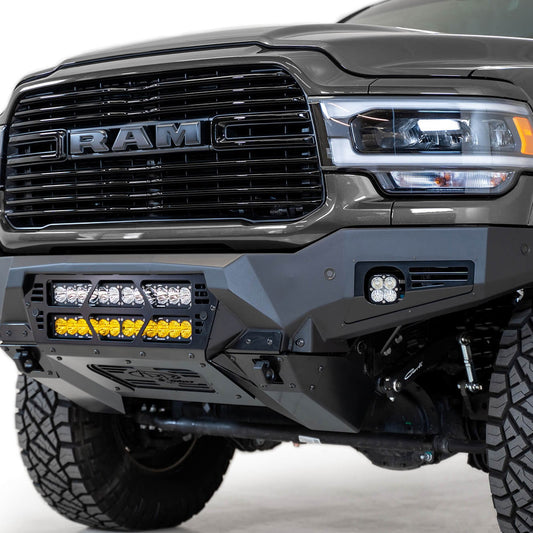 Addictive Desert Designs Bomber Front Bumper for RAM 2500/3500, Dual 20-Inch Light Mounts — image 1