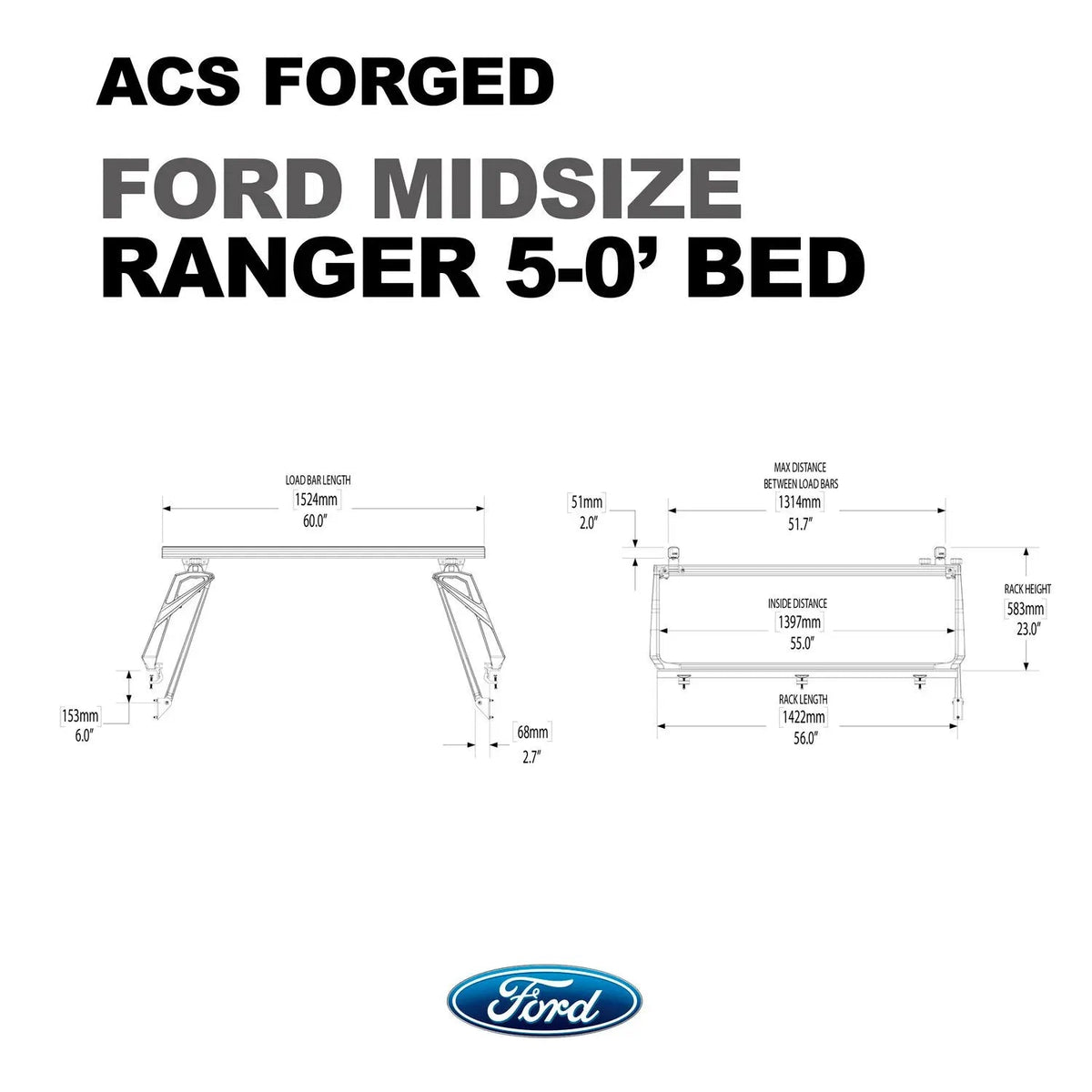Ford Ranger 5' ft. Bed | Ford Ranger ACS FORGED 5' ft. Bed - Leitner Designs