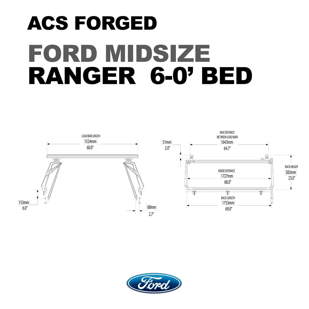 Ford Ranger 6' ft. Bed | Ford Ranger ACS FORGED 6' ft. Bed - Leitner Designs