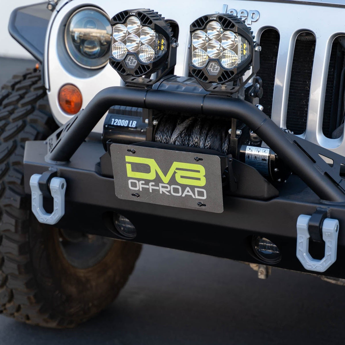 Angle shot of Fairlead Mounted Flip-Up License Plate Bracket