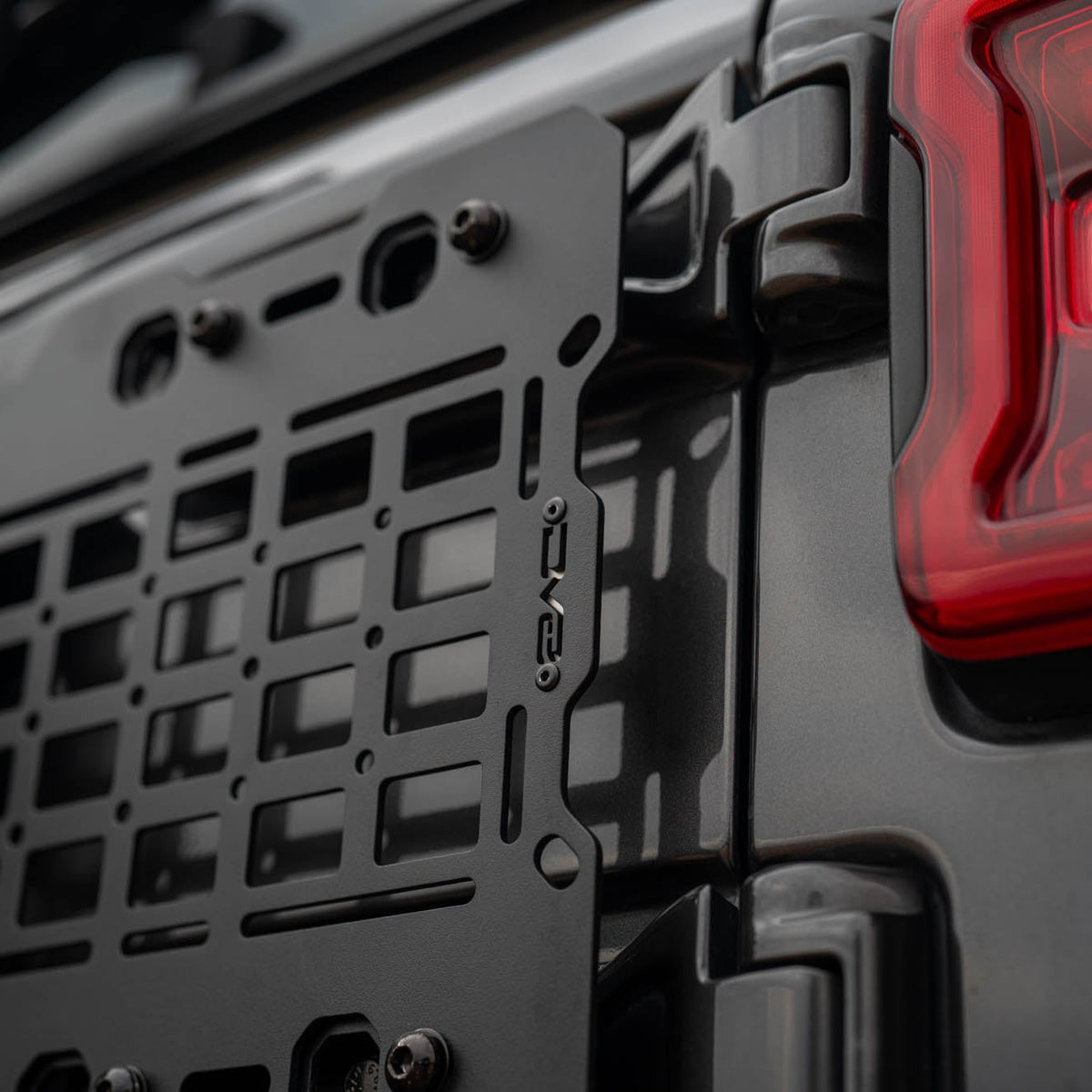 Jeep Wrangler JL Tailgate Reinforcement Molle Panel Installed, close up of molle pattern