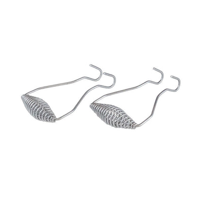 Silver handles with hooks on end.