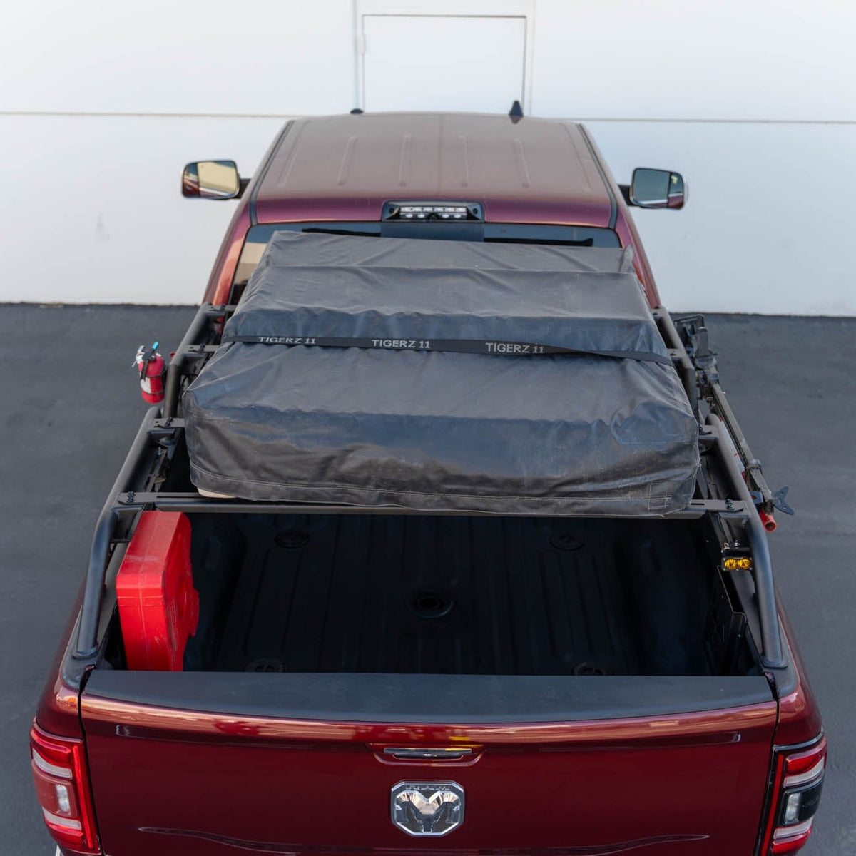 High-angle View of rooftop Tent on the Universal MTO Series Full-Size Truck Bed Rack