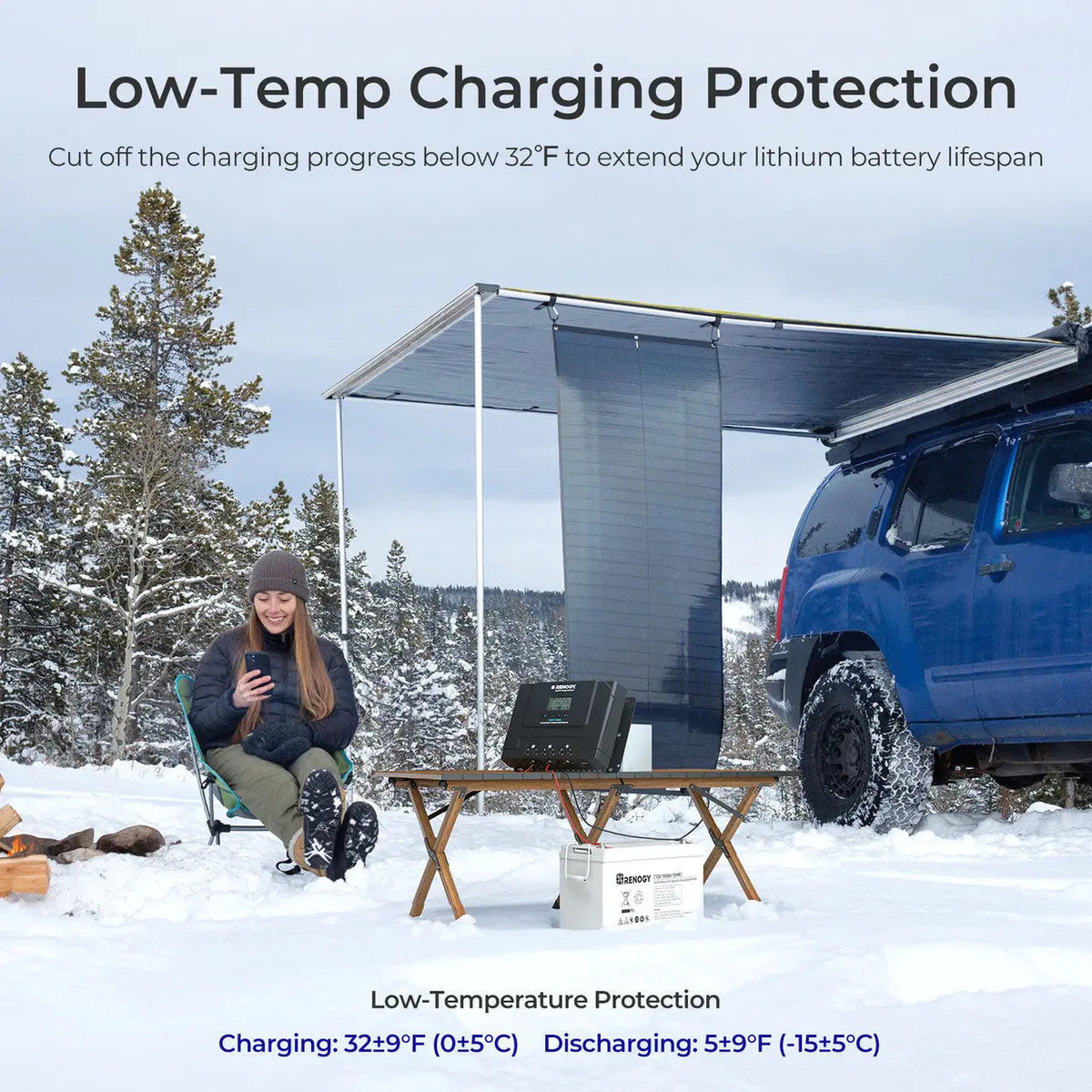 Rover Lite 12V/ 24V/ 36V/ 48V 60A MPPT Solar Charge Controller Renogy_Low-Temp Charging Protection