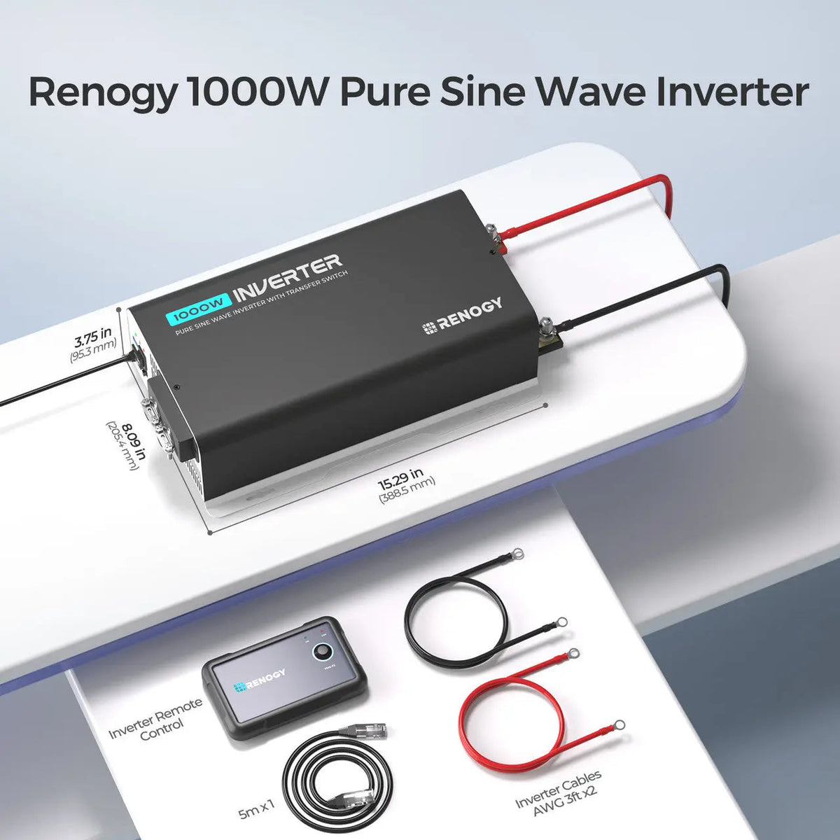 1000W 12V Pure Sine Wave Inverter with UPS Transfer Switch and Built-in Bluetooth Renogy