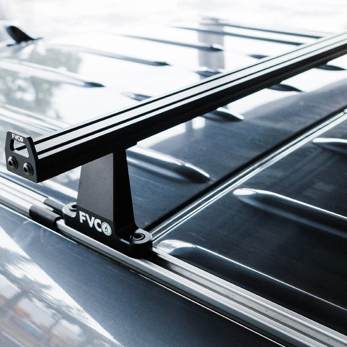 Sprinter Van Crossbar Roof Rack quickly installs in roof rails of Mercedes-Benz Sprinter vans