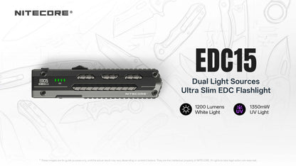 Nitecore EDC15 1200 Lumen Rechargeable EDC Flat Flashlight with UV Light